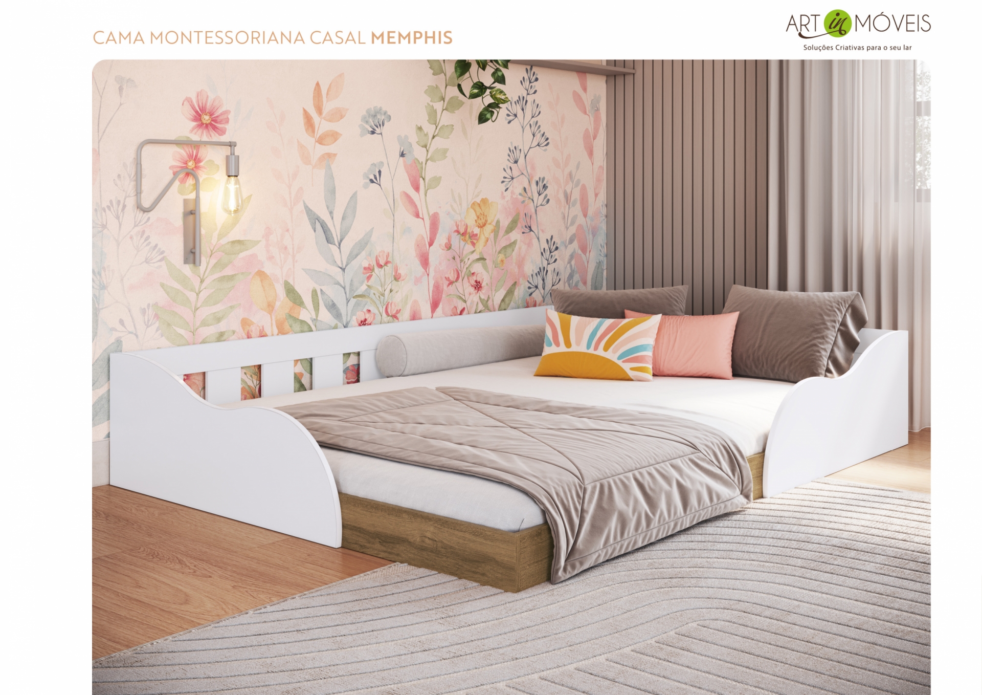 Cama Casal Montessoriana Memphis Art In Móveis