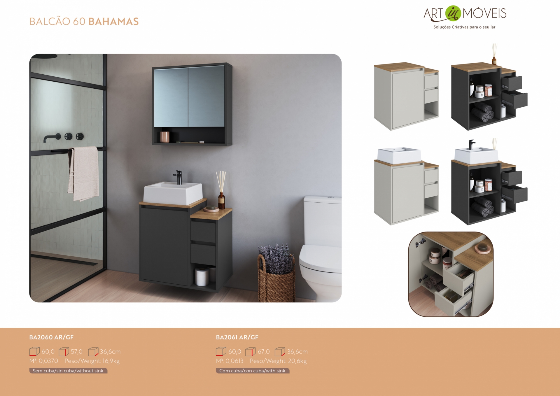 Balcão Gabinete Suspenso Bahamas Art In Móveis