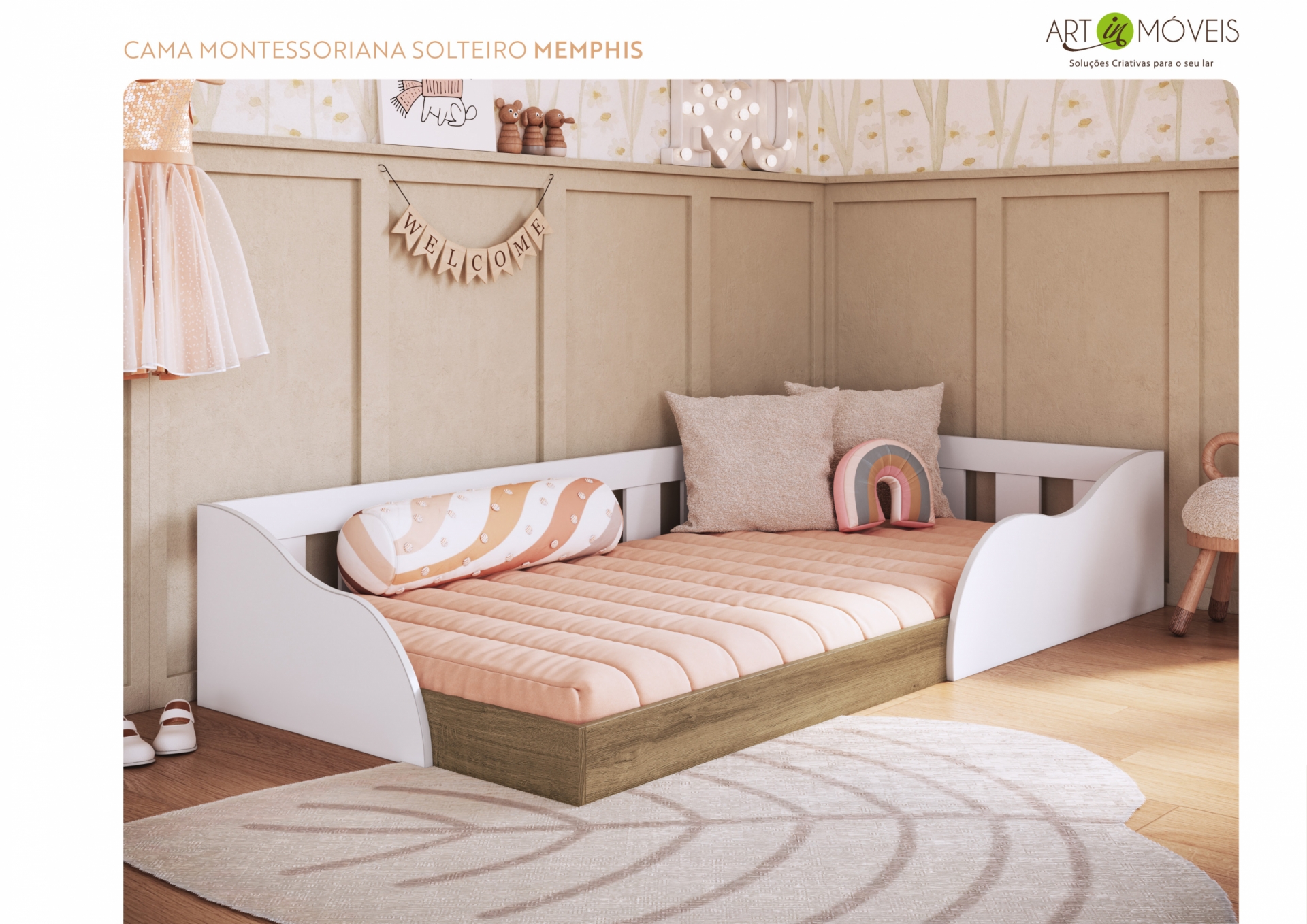 Cama solteiro montessoriana Memphis Art In Móveis