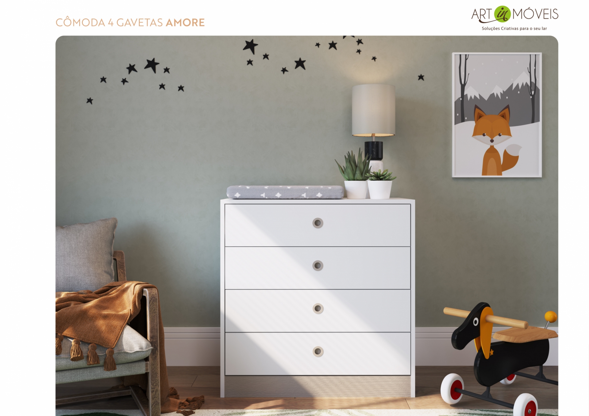 Cômoda 4 Gavetas Amore Art In Móveis