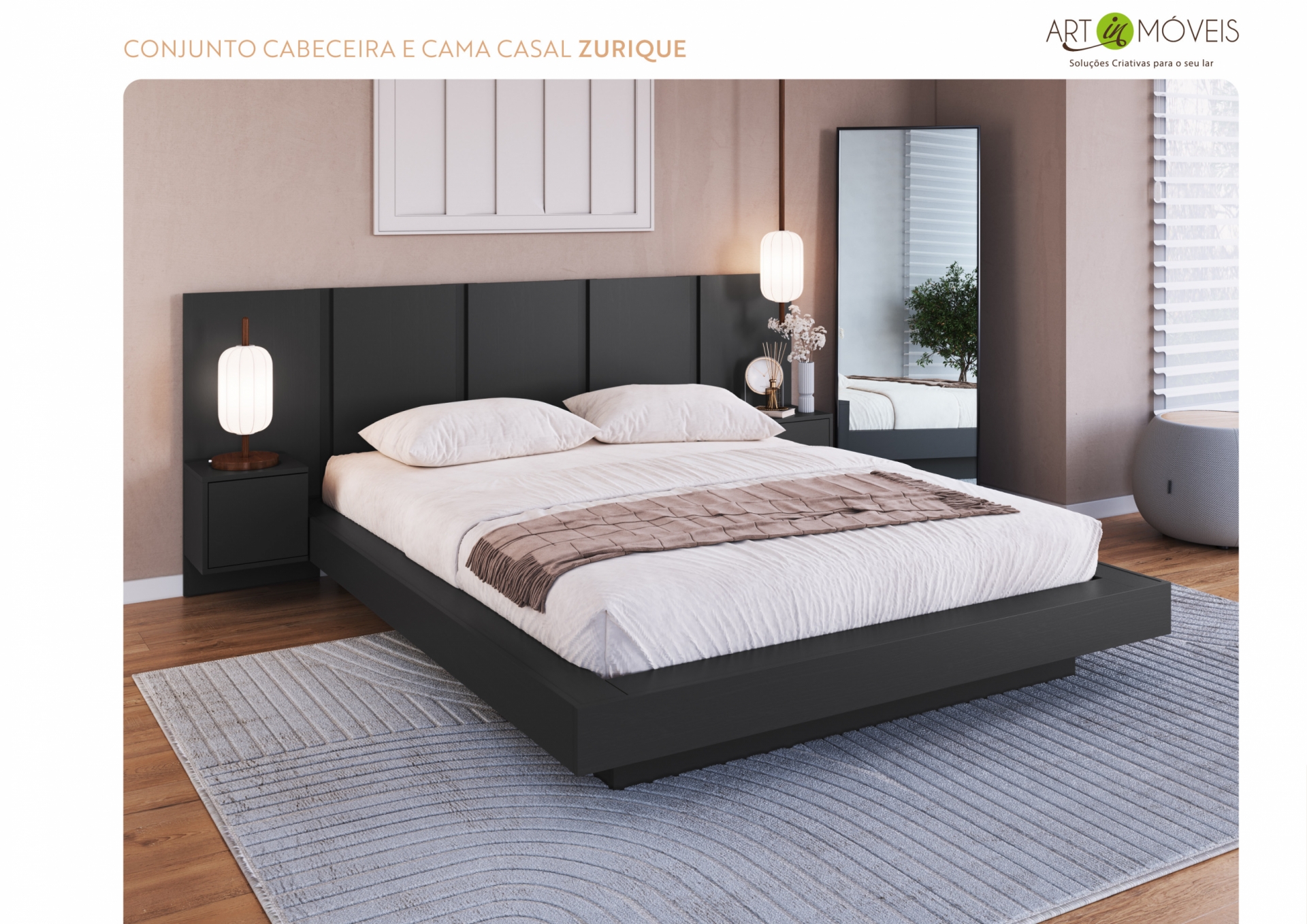 Conjunto Cabeceira e Cama Casal Zurique Art In Móveis