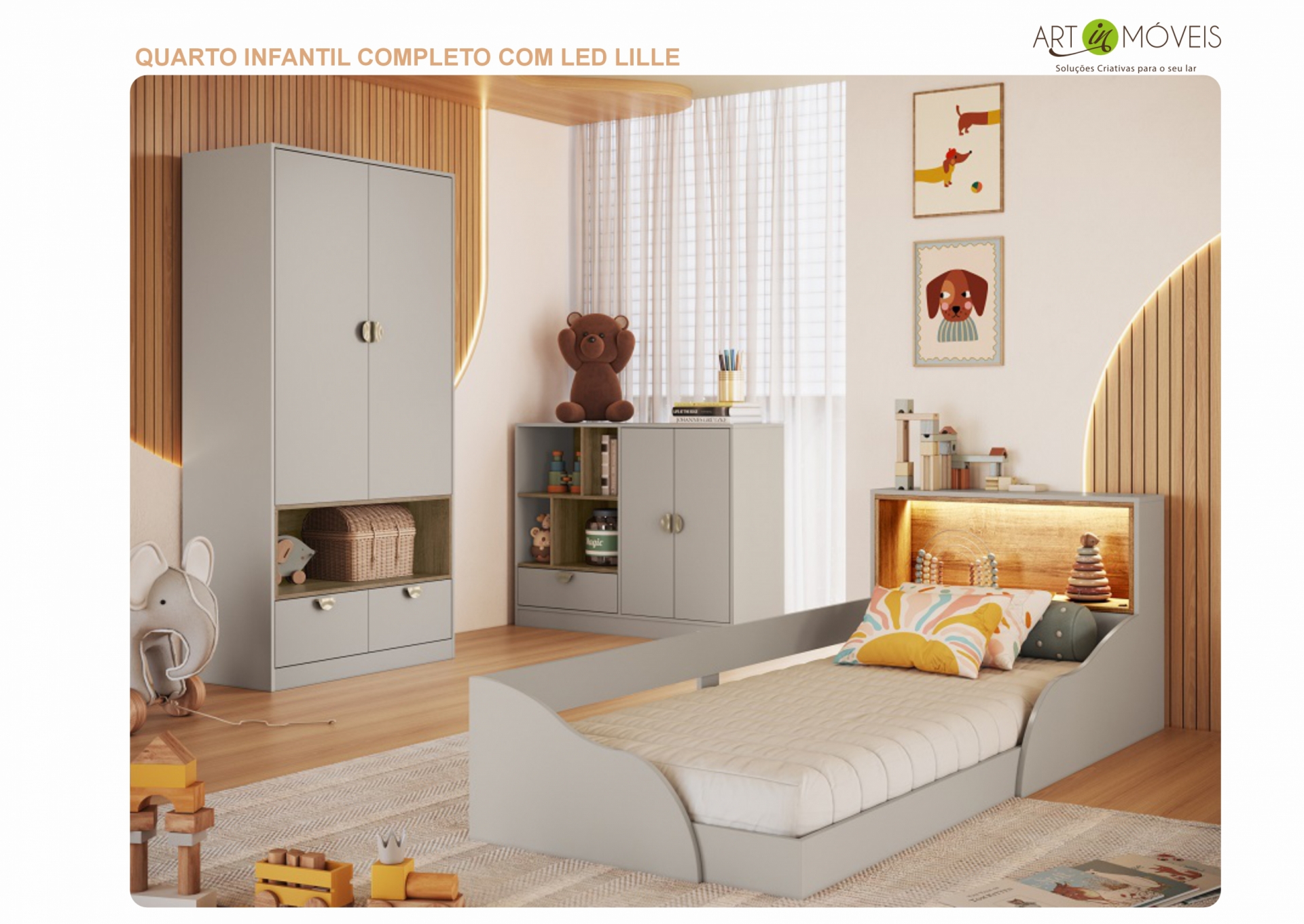 Quarto infantil com iluminacão led Lille Art In Móveis