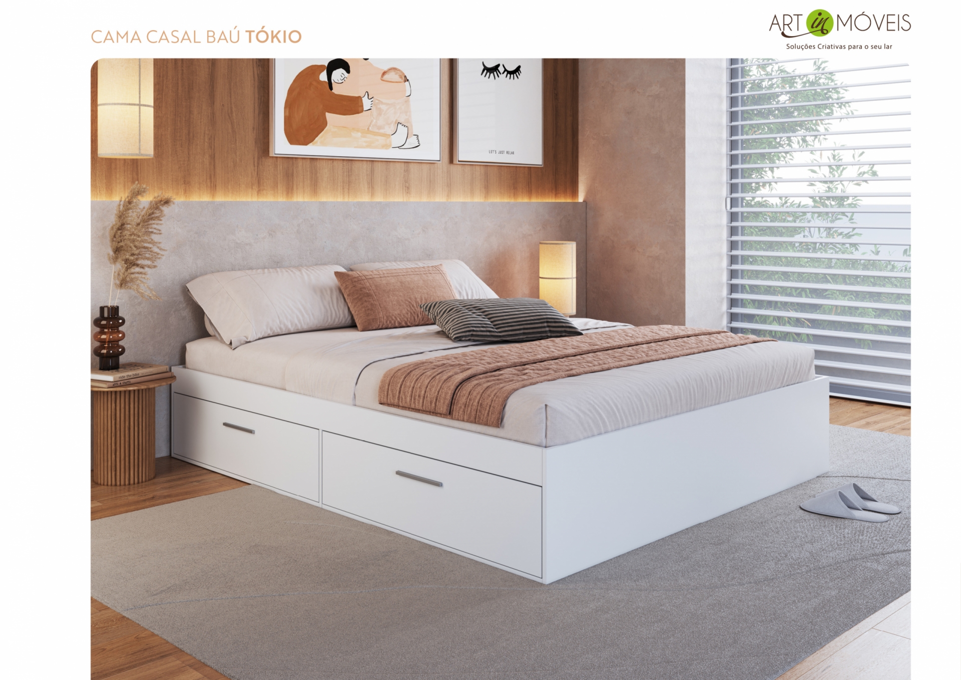 Cama Casal Box Baú Tókio Art In Móveis