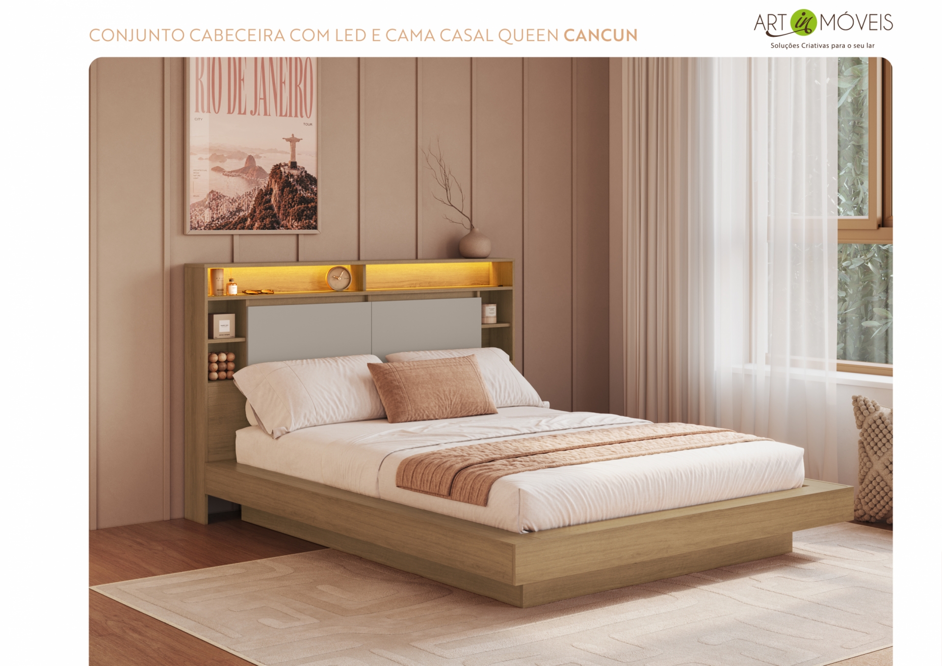 Conjunto cama e caceira com iluminação led Zurique Art In Móveis