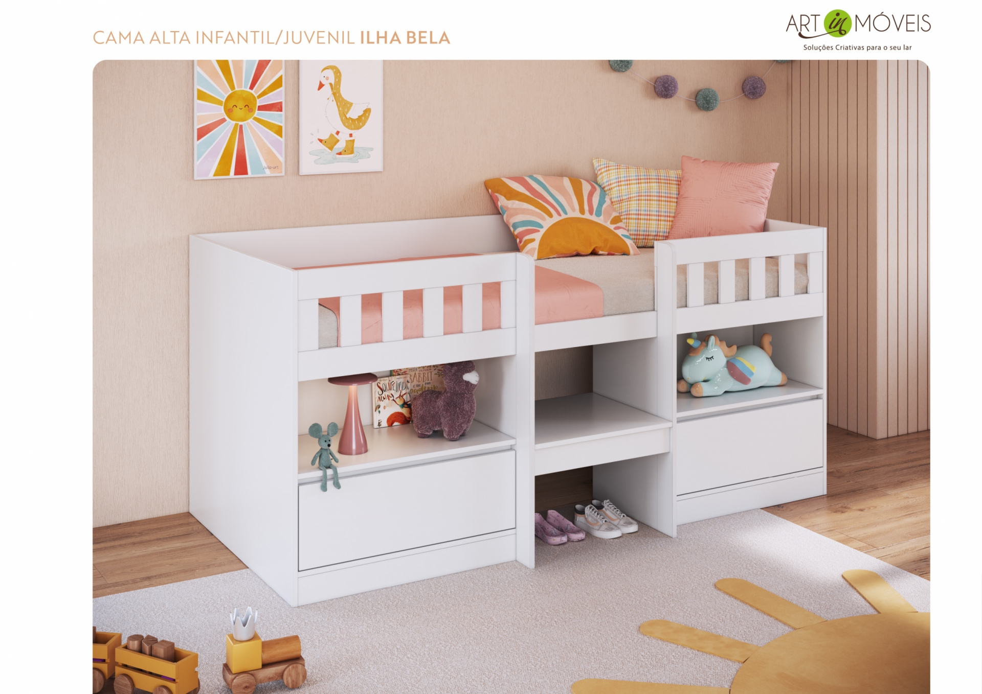 Cama alta juvenil Ilha Bela Art In Móveis