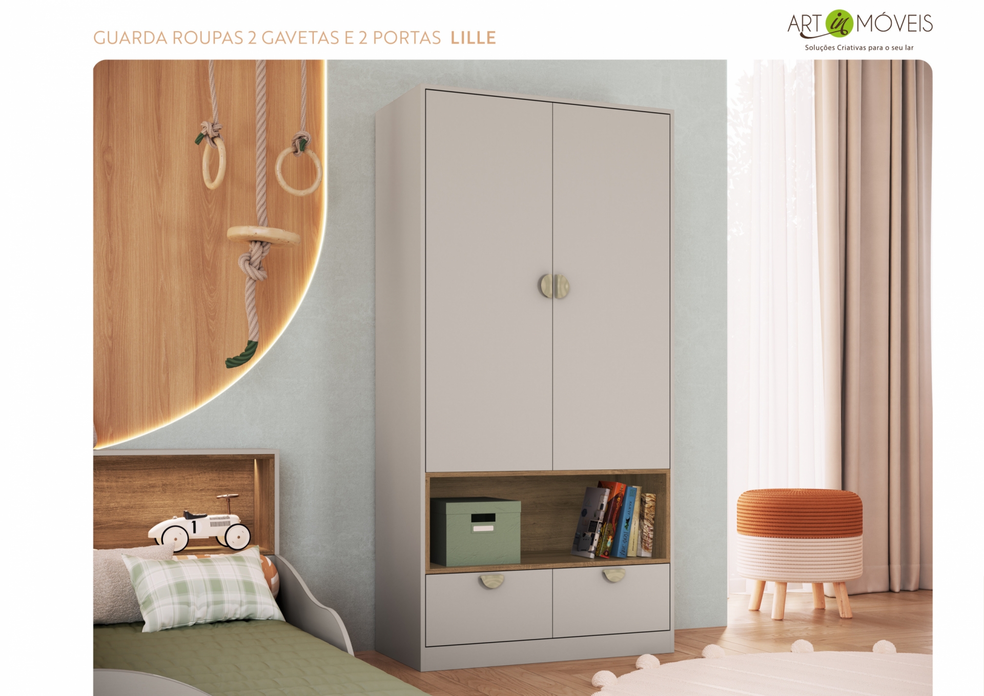 Guarda roupas 2 gavetas e 2 portas Lille Art In Móveis