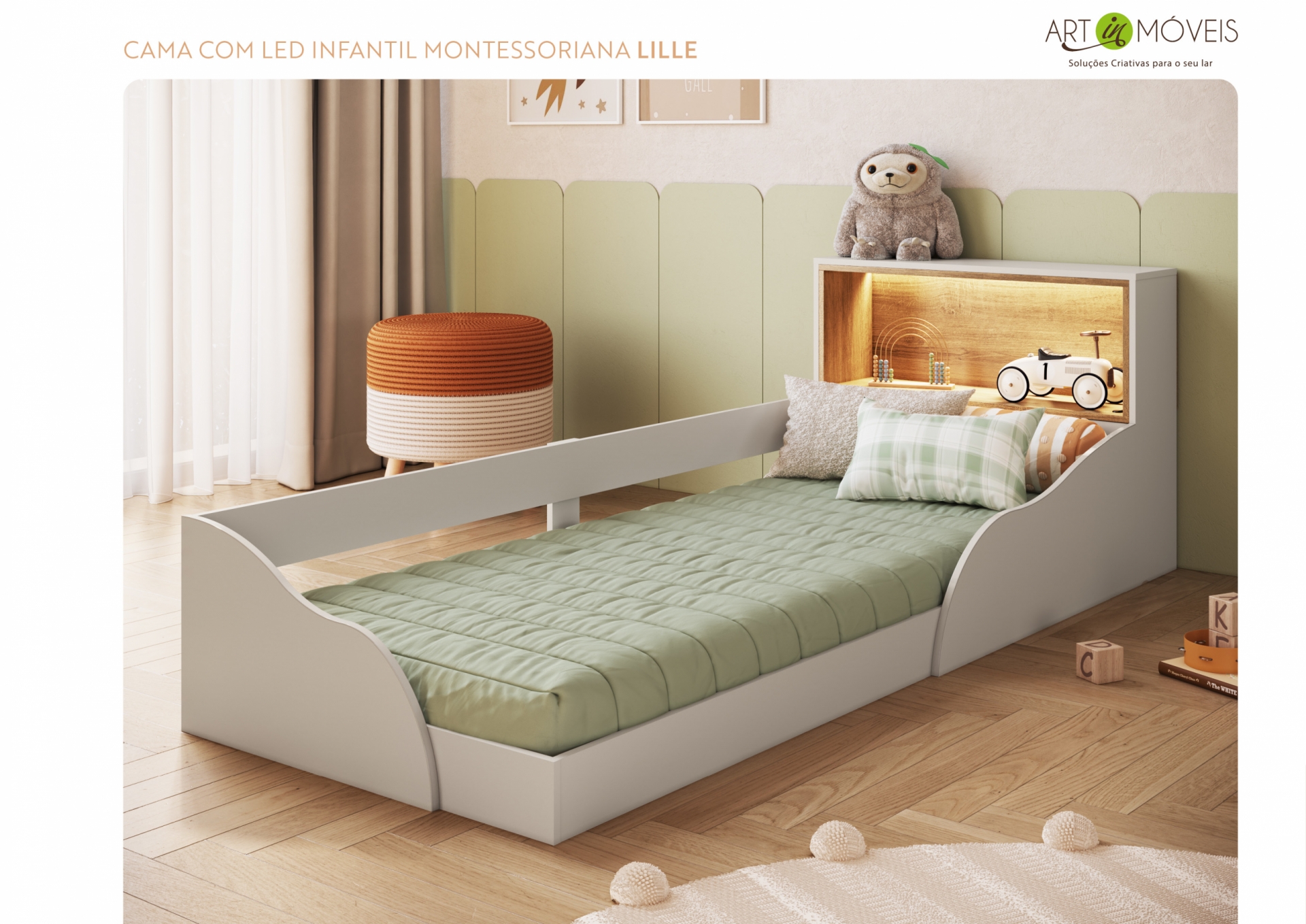 Cama com Led Infantil Montessoriana Lille Art In Móveis