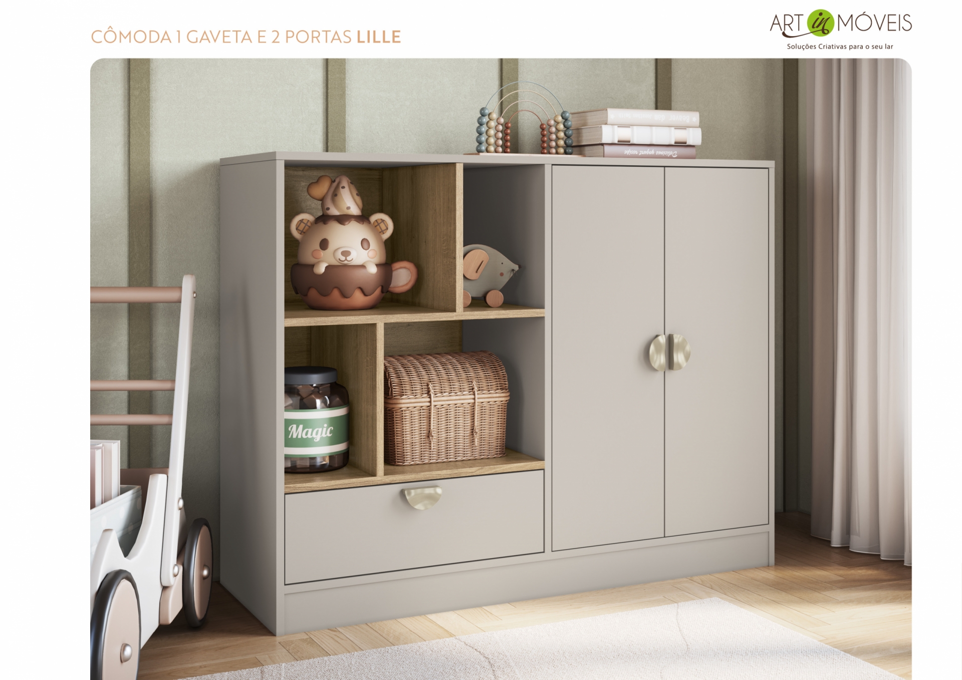 Cômoda 1 gaveta e 2 portas Lille Art In Móveis