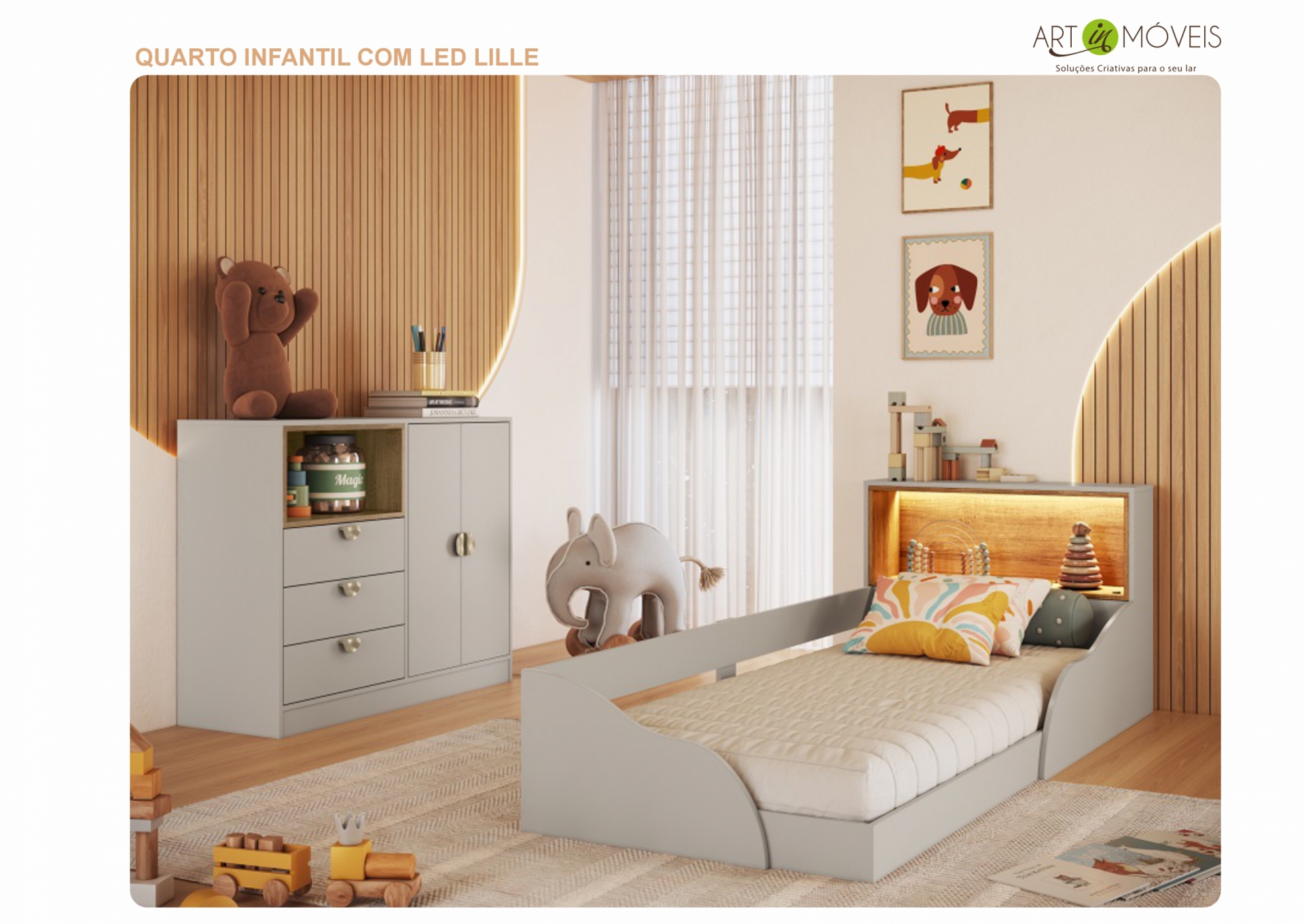 Quarto infantil com ilumincão led Lille Art In Móveis