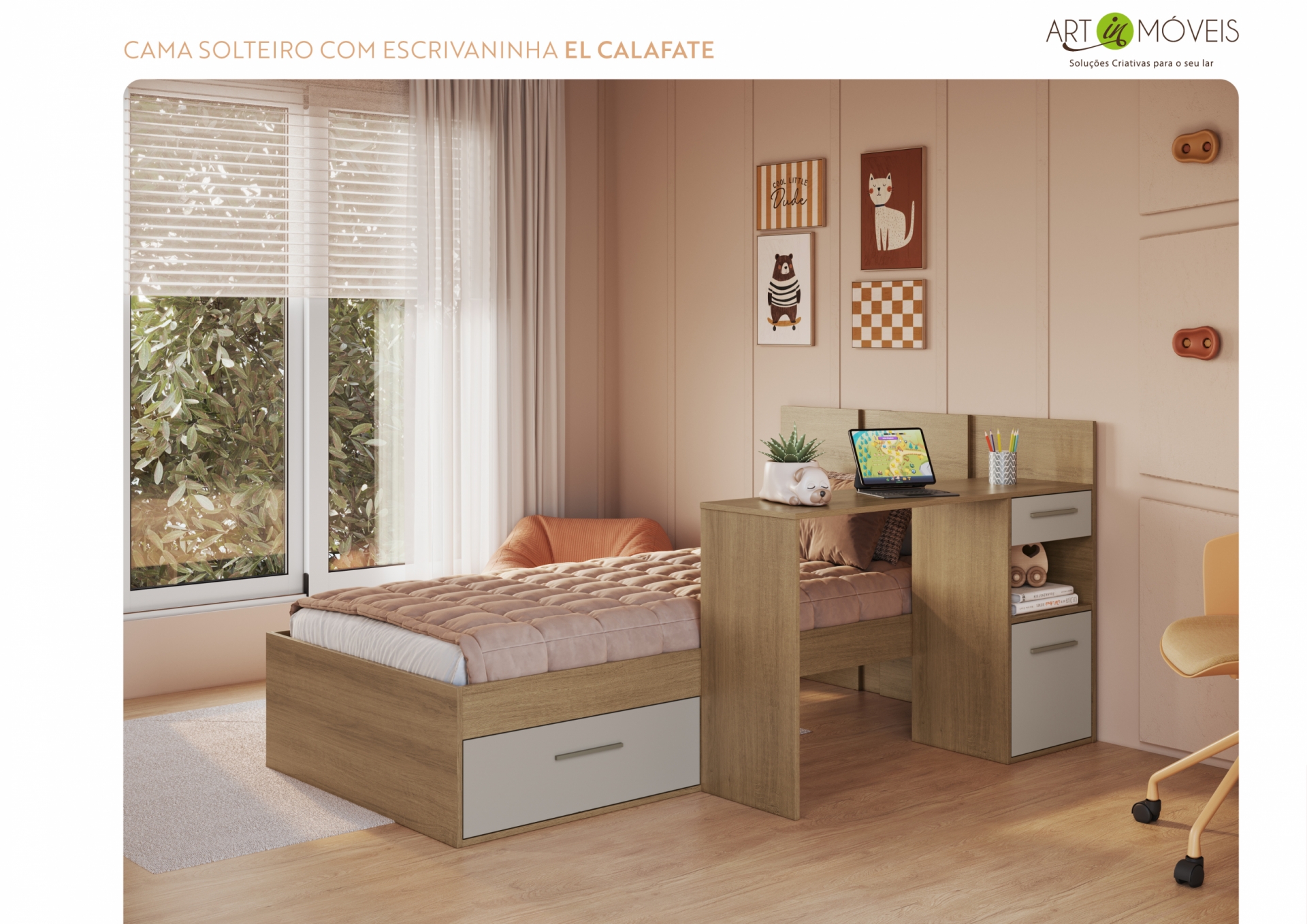Cama com escrivaninha El Calafate Art In Móveis