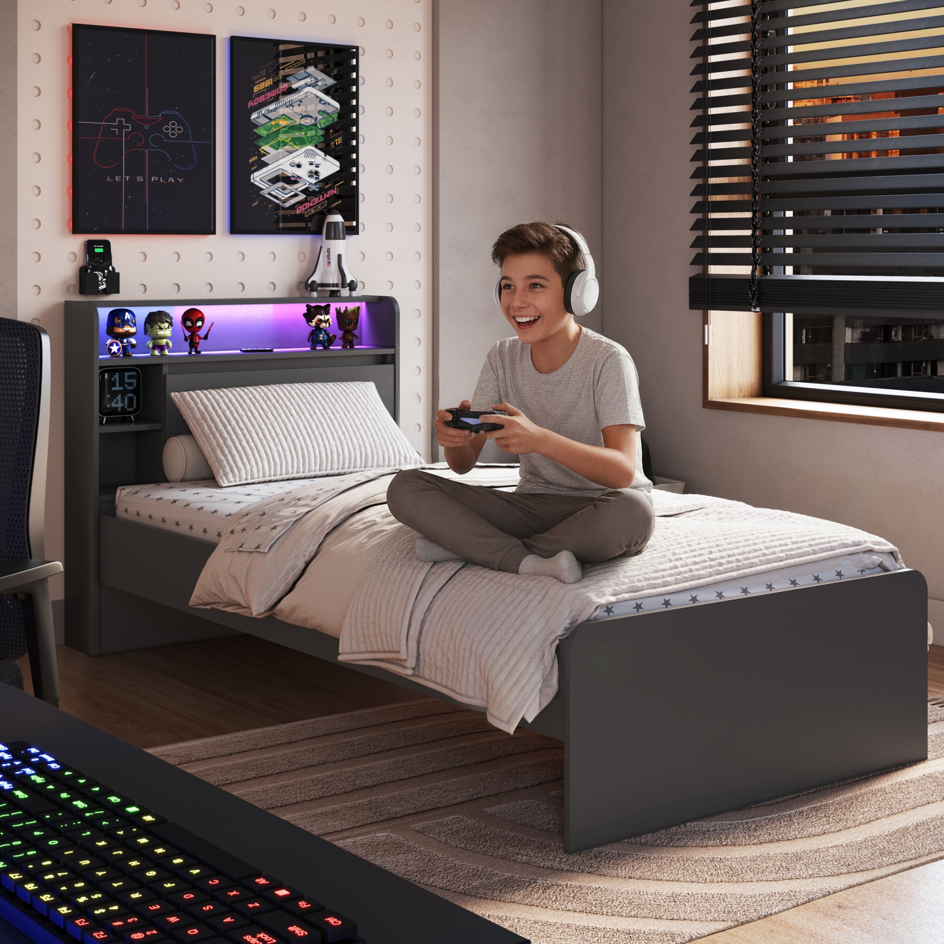 Cama gamer com iluminacão RGB Power Art In Móveis