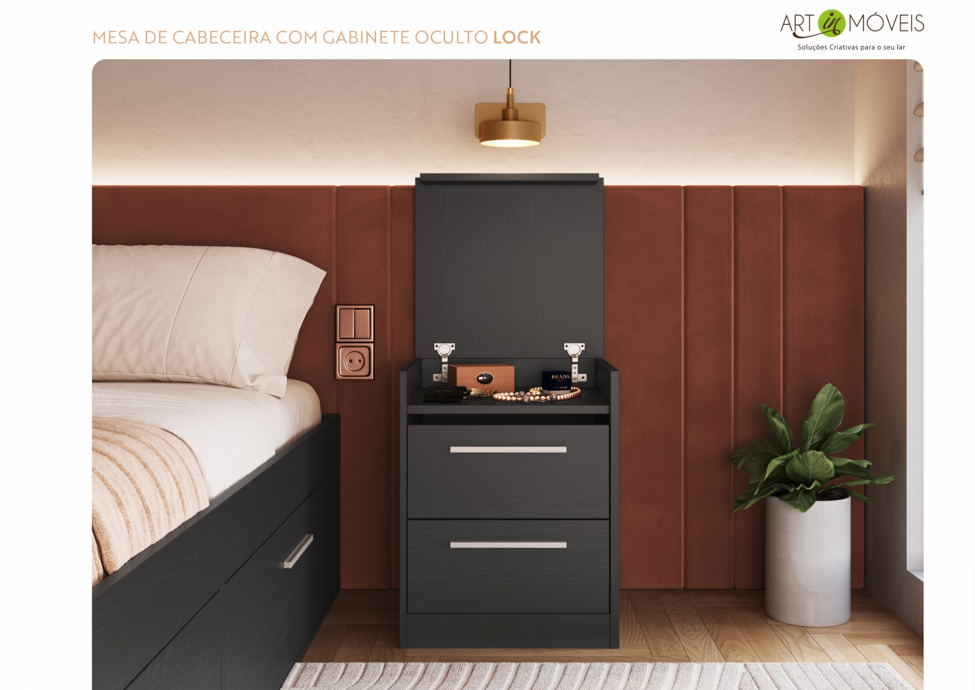 Mesa de cabeceira com gabinete oculto Lock Art In Móveis
