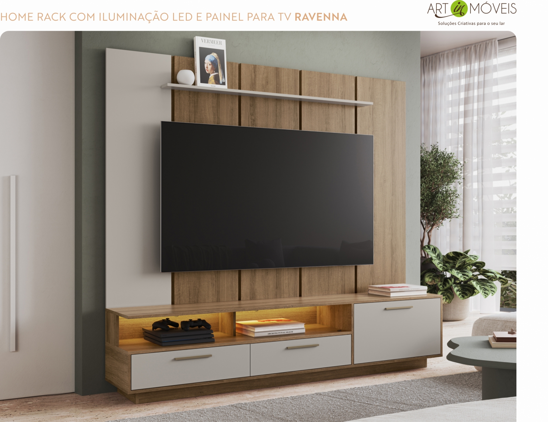 Produto Home Rack com Iluminação Led e Painel para TV Ravenna