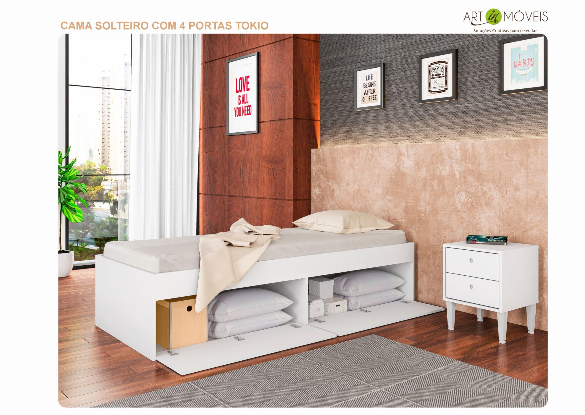 Produto Cama Solteiro Com 4 Portas Tokio