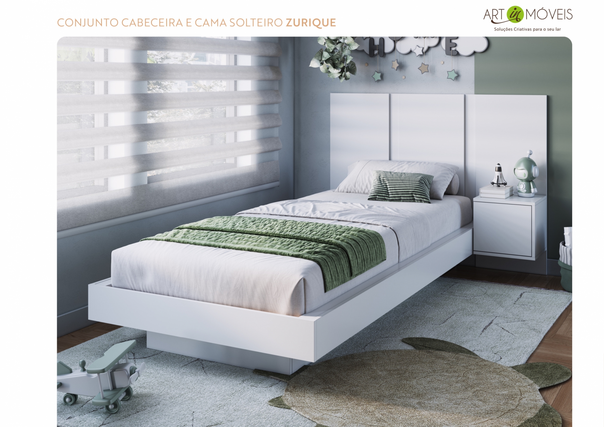 Produto Conjunto Cabeceira e Cama Solteiro Zurique