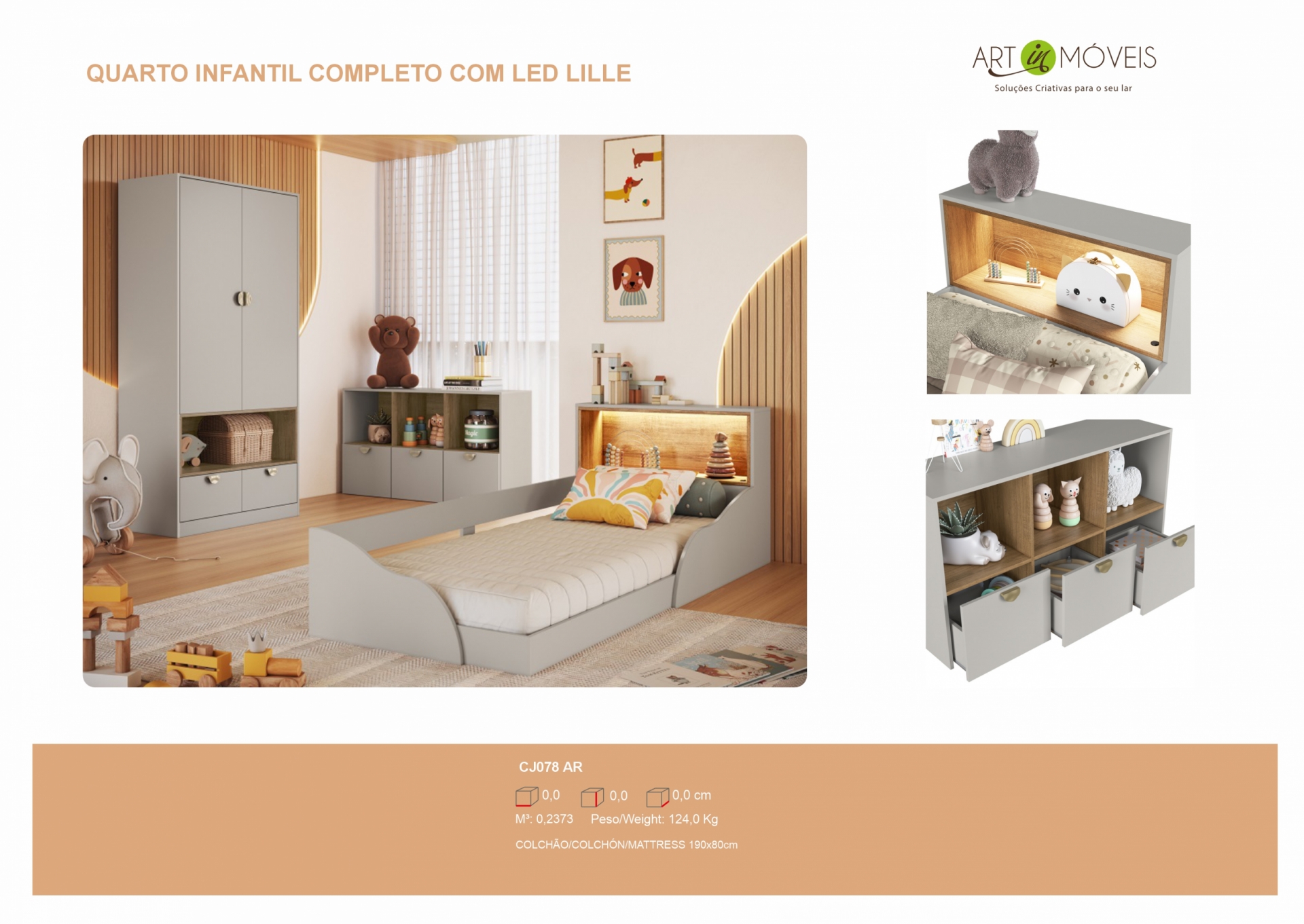 Produto Quarto Infantil Completo com LED Lille