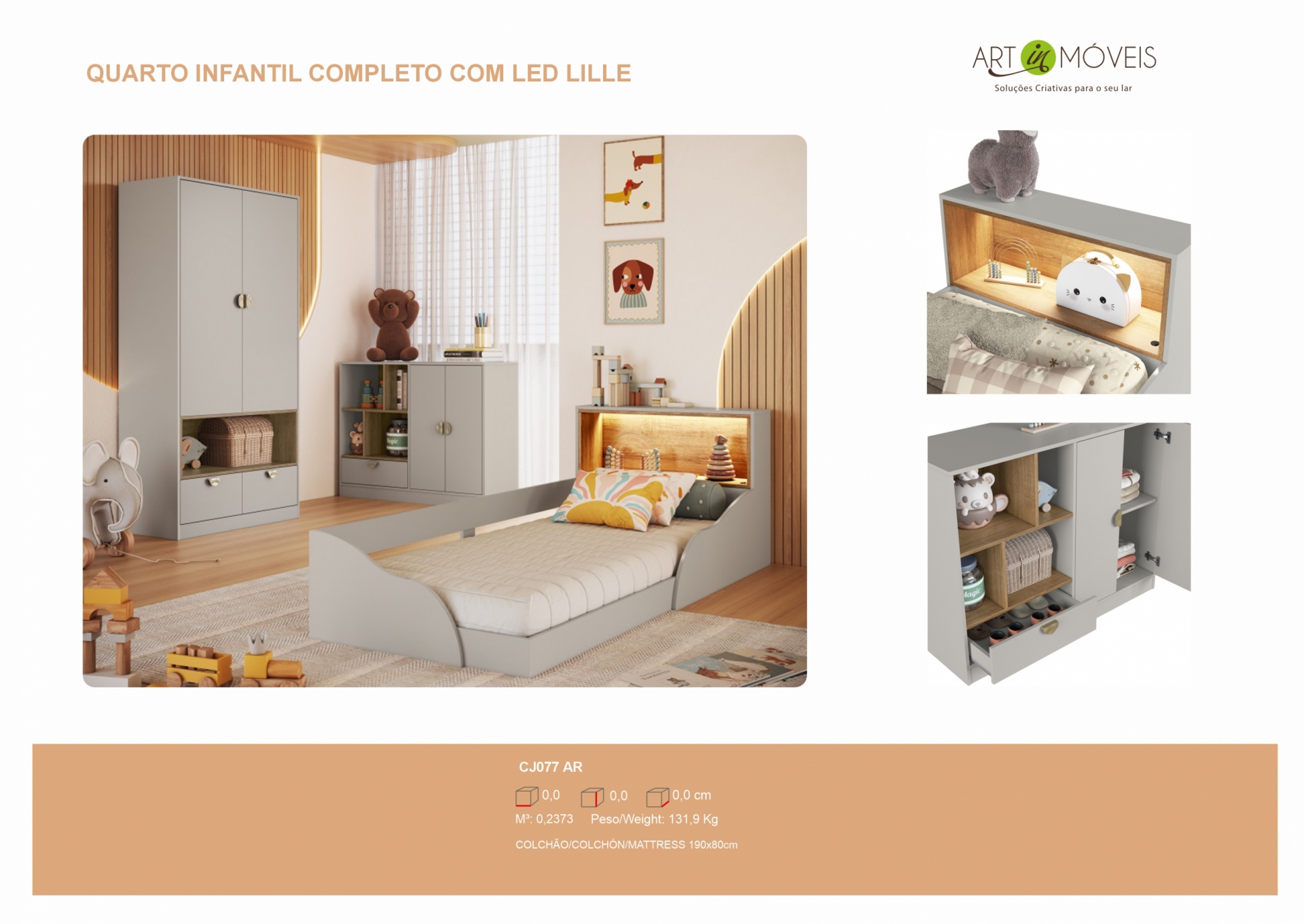 Produto Quarto Infantil Completo com LED Lille