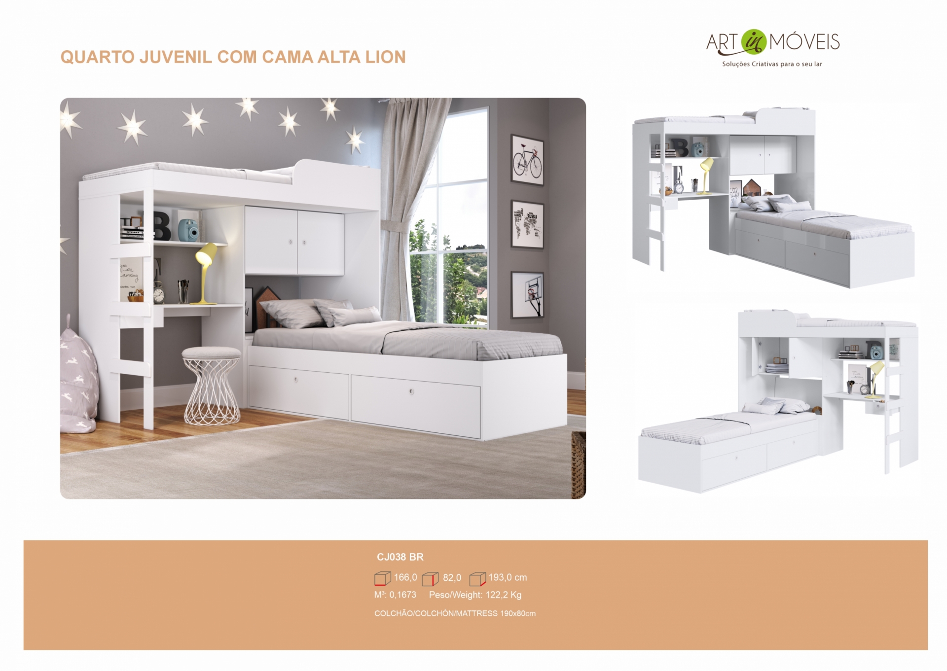 Produto Quarto Juvenil com Cama Alta Lion