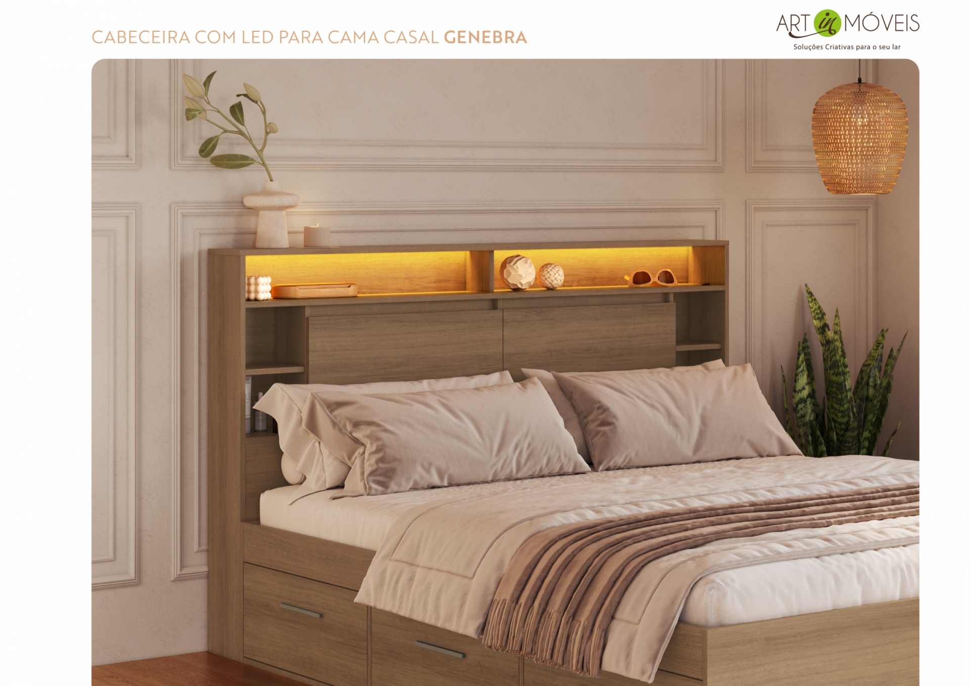 Produto Cabeceira casal com iluminacão led Genebra