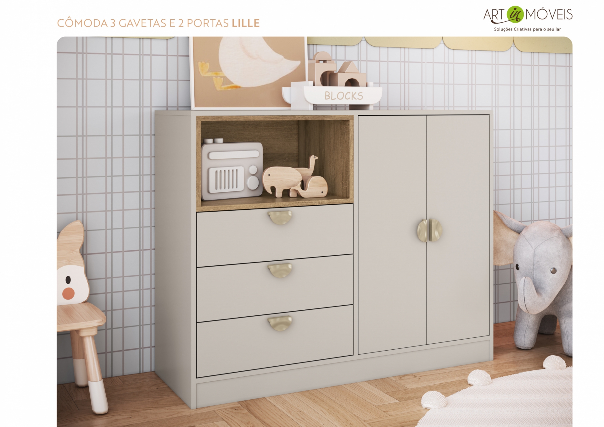 Produto Cômoda 3 Gavetas e 2 portas Lille