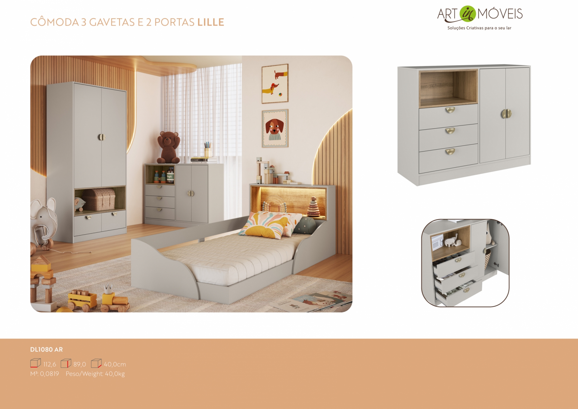 Produto Cômoda 3 Gavetas e 2 portas Lille