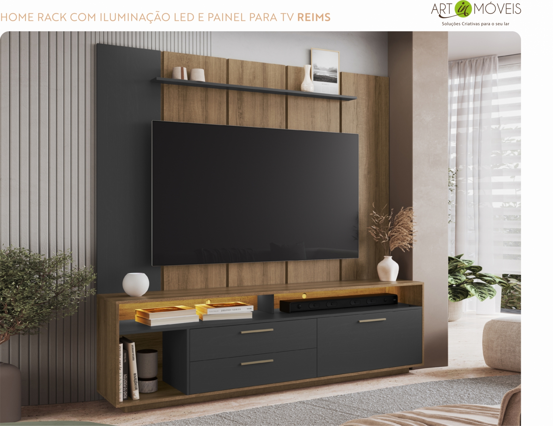 Produto Home Rack com Iluminação Led e Painel para TV Reims