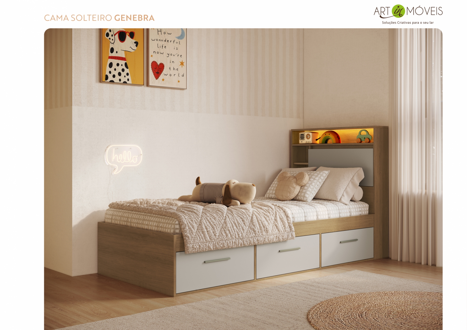 Produto Cama solteiro com 3 gavetões Genebra