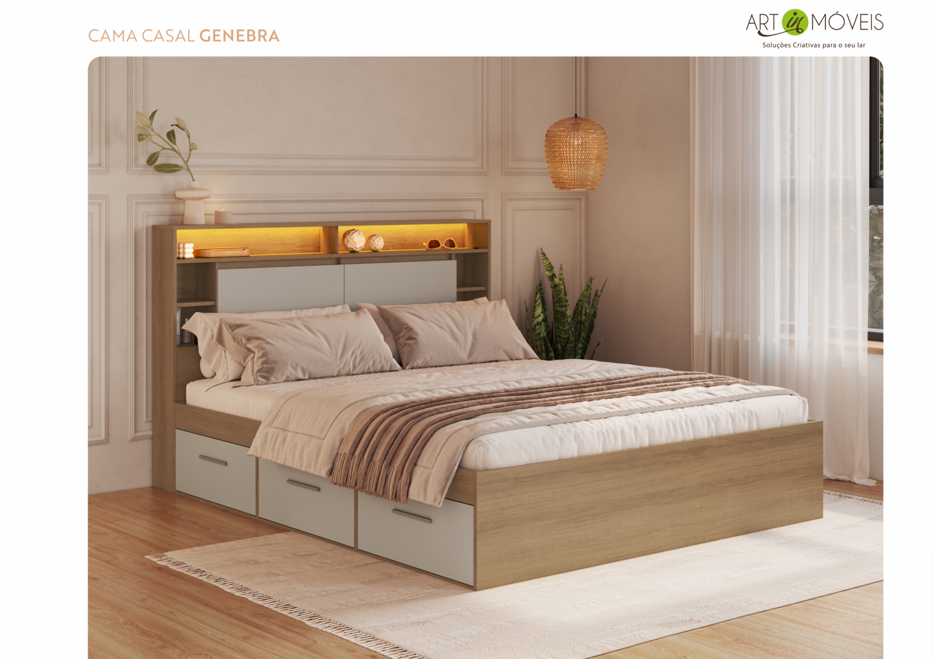 Produto Cama casal 6 gavetas Genebra
