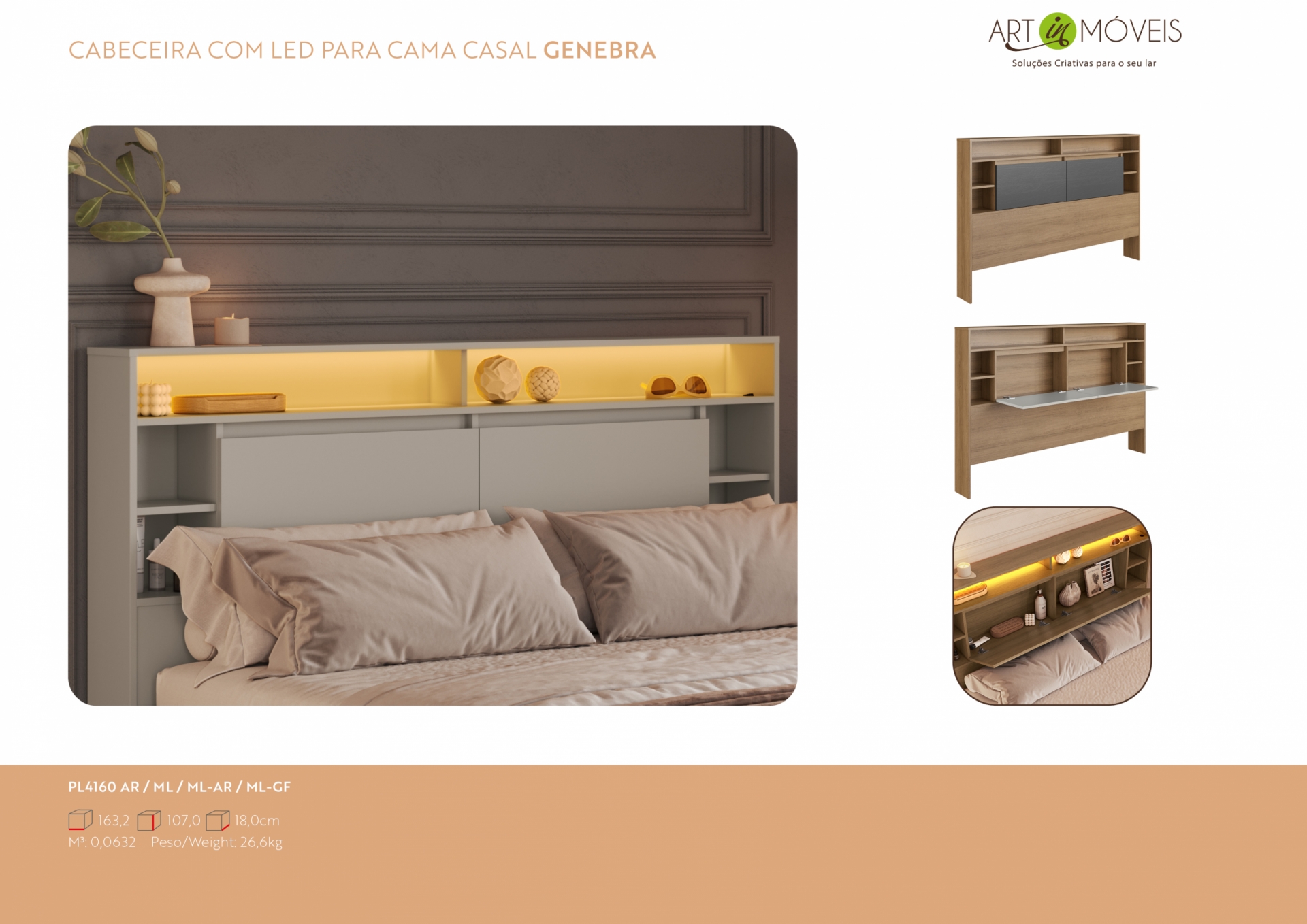 Produto Cabeceira casal com iluminacão led Genebra