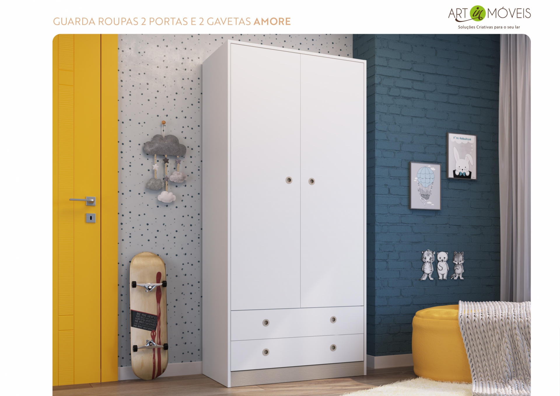 Produto Guarda Roupas com 2 Gavetas e 2 Portas Amore