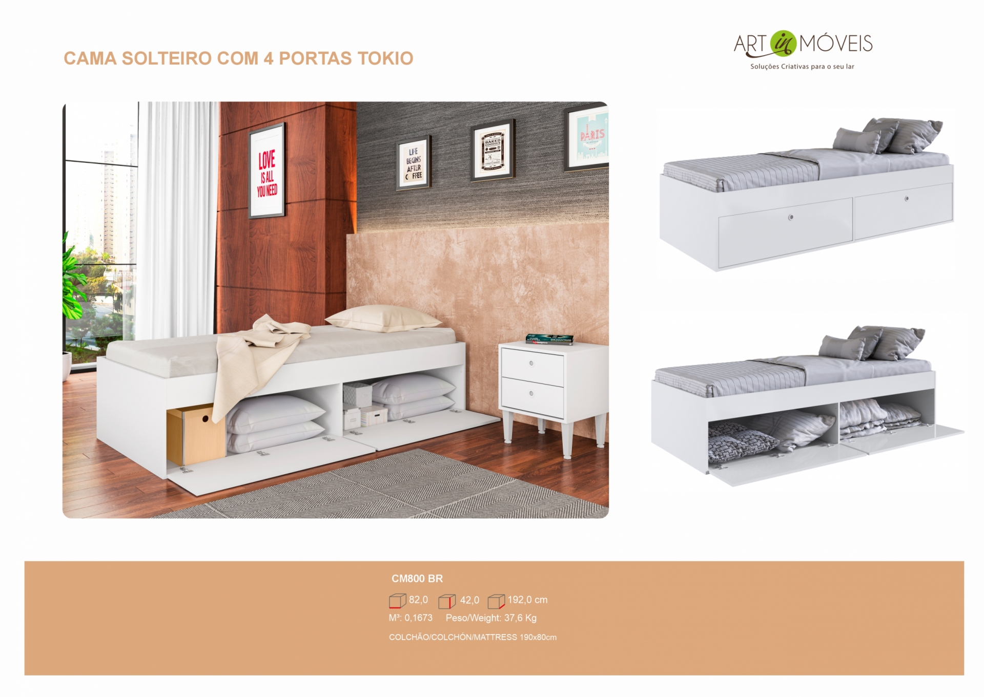 Produto Cama Solteiro Com 4 Portas Tokio